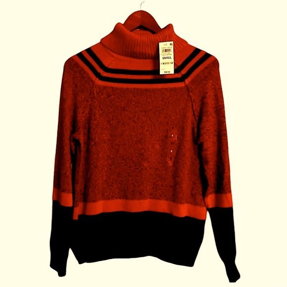 Karen Scott Cotton Turtleneck Kenton Stripe Sweater Women's Small Red/Black NWT - Picture 12 of 13